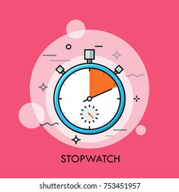 Mechanical analog manual stopwatch or timer. Concept of time tracking and measuring, countdown, accurate or precise timing. Colorful creative vector illustration for web banner, poster, website.