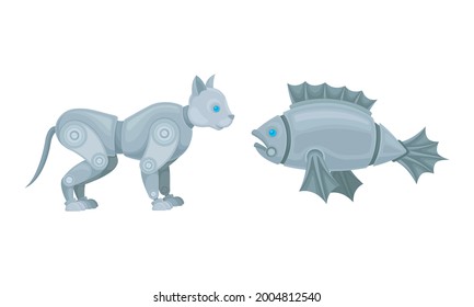Mechanical Animals Assembled from Metal Parts Vector Set