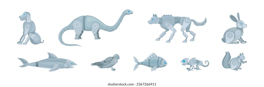 Mechanical Animals Assembled from Metal Parts Vector Set