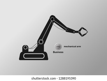 mechanical arm, black, Gray background, Start button, Business