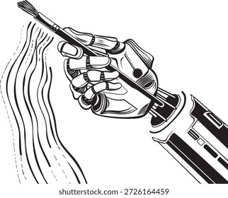 Mechanical arm holding paintbrush