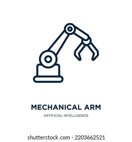 Mechanical Arm Icon From Artificial Intelligence Collection. Thin Linear Mechanical Arm, Mechanic, Industry Outline Icon Isolated On White Background. Line Vector Mechanical Arm Sign, Symbol For Web 