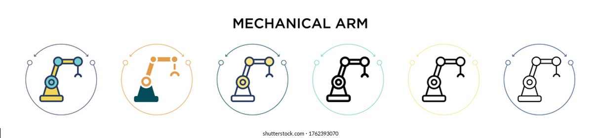 Mechanical arm icon in filled, thin line, outline and stroke style. Vector illustration of two colored and black mechanical arm vector icons designs can be used for mobile, ui, web