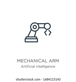Mechanical arm icon. Thin linear mechanical arm outline icon isolated on white background from artificial intelligence collection. Line vector sign, symbol for web and mobile