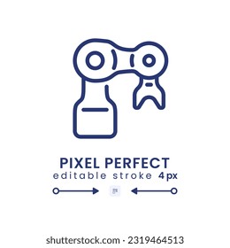 Mechanical arm linear desktop icon. Artificial intelligence. Manufacturing robot. Pixel perfect, outline 4px. GUI, UX design. Isolated user interface element for website. Editable stroke