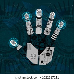 mechanical arm, robot hand, hand graphics in technological guise, arm mechanism