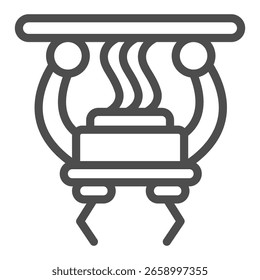Mechanical arm, robot hand line icon, manufacture technology concept, conveyor claw with wires sign on white background, outline style icon for mobile and web design. Vector graphics