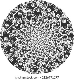 Mechanical arm symbols are organized into globe group. Mechanical arm icon bubble mosaic. Abstract spheric globula mosaic is organized from mechanical arm items.