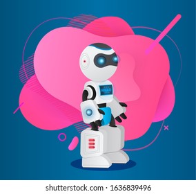 Mechanical artificial intelligence character with cyber interface. Autonomous machine, robot capable of independently making decision. Vector illustration of innovations and technologies in flat style
