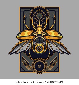 mechanical atlas beetle steampunk illustration and tshirt design