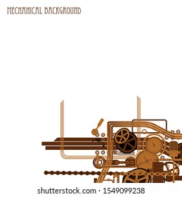 Mechanical background.Industrial technological complex vector image with all kinds of vintage mechanisms.