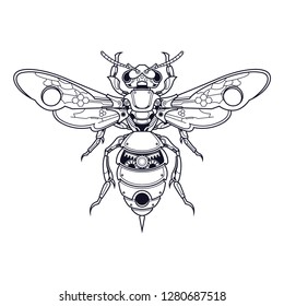 mechanical bee steampunk illustration and tshirt design