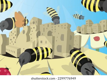 Mechanical Bees Flying Around Cities on top of Flowers