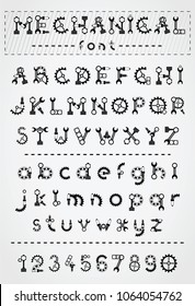 Mechanical black font. Vintage steampunk alphabet for logo and text.