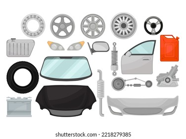 Mechanical Car Spare Parts and Details as Auto Components Big Vector Set