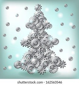 Mechanical Christmas tree made of cogs and gears