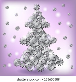 Mechanical Christmas tree made of cogs and gears