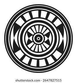 Forma de círculo mecânico. Símbolo do vetor de engrenagem. Projeto de roda abstrato. Elemento de simetria.
