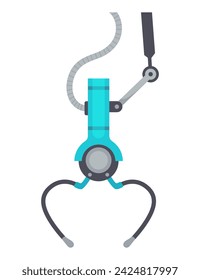 Mechanical claw gripper. Mechanical robotic grip. Arm arcade game hooks for prizes technological mechanisms for transfer goods. Grip robotic claw in factory. Vector illustration
