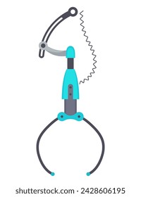 Mechanical claw gripper. Mechanical robotic grip. Arm arcade game hooks for prizes technological mechanisms for transfer goods. Grip robotic claw in factory. Vector illustration