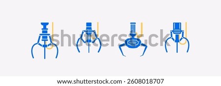 Mechanical claw machine. Grabbing robot crane toy isolated. Arcade game. Vector illustration. Flat style. Simple cartoon icon. Realistic mechanism animation.