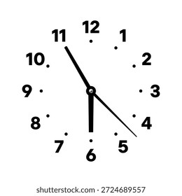 Reloj mecánico con números árabes, bisel. Reloj dial con marcas de minutos, horas y números. Temporizador o elemento de cronómetro. Escala circular de medición en blanco con divisiones. Ilustración vectorial