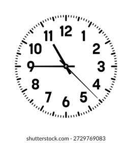 Face do relógio mecânico com algarismos arábicos, moldura. Assista discar com minutos, marcas de hora e números. Elemento de temporizador ou cronômetro. Escala de círculo de medição em branco com divisões. Ilustração vetorial