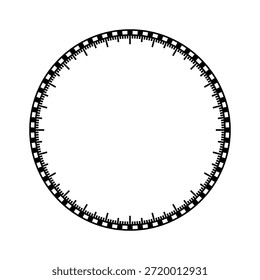 Face mecânica do relógio, tampa frontal. Assista a discagem com marcas de minutos e horas. Elemento de cronômetro ou cronômetro. Escala de círculo de medição em branco com divisões. Ilustração vetorial