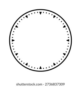 Mechanical clock face, bezel. Watch dial with minute and hour marks. Timer or stopwatch element. Blank measuring circle scale with divisions. Vector illustration