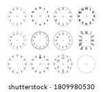 Mechanical clock face dials template set. Classic clocks and watches with arabic and roman numerals for your own design vector illustration isolated on white background
