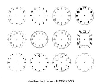 Mechanical clock face dials template set. Classic clocks and watches with arabic and roman numerals for your own design vector illustration isolated on white background - Shutterstock ID 1809980530