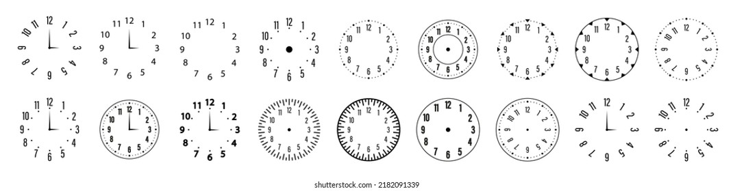 Mechanical Clock Face Template Set. Vector Icon