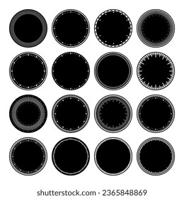 Mechanical clock faces, bezel. Watch dial with minute and hour marks. Timer or stopwatch element. Blank measuring circle scale with divisions. Vector illustration.