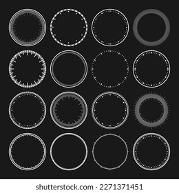 Mechanical clock faces, bezel. White watch dial with minute and hour marks. Timer or stopwatch element. Blank measuring circle scale with divisions. Vector illustration.