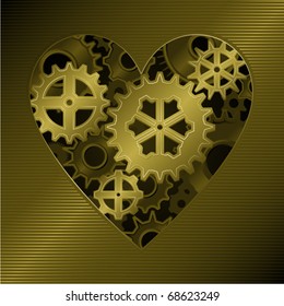 Mechanical clockwork heart formed from gold gears