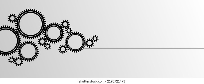 Mechanical cogwheel group banner. Small and large sprockets. Black silhouette gear icon design element. White background. Vector illustration.