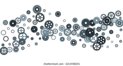 Mechanical cogwheel metallic gears. Gears icon vector set, cogwheel pictogram collection. Mechanical industry elements, motor or clock circle parts with cogs. Flat icons isolated. Motion symbols.