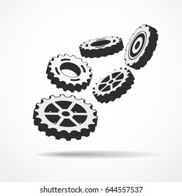 Mechanical cogwheels industrial top view background. Vector illustration