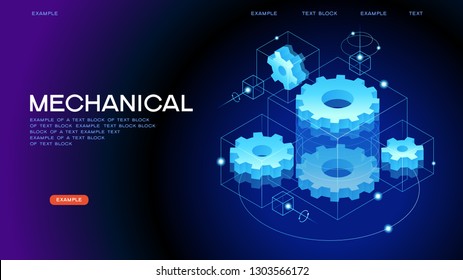 Mechanical Concept. Technology Machine Engineering Symbol. Industry Development. Engine Work. Business Solution Idea. 3d Vector Isometric Illustration.