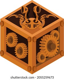 Mechanical cube in steampunk style. Vector illustration.