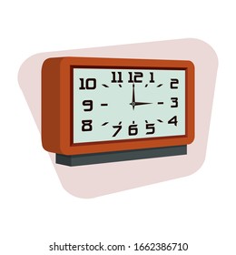 Mechanical desktop retro clock, isolated on white background. A time-measuring device. Colorful vintage watch vector illustration