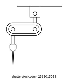 Dispositivo mecánico con brazo giratorio y broca de perforación. Ideal para manuales técnicos, estudios de ingeniería, procesos de mecanizado, guías de fabricación, recursos educativos. Estilo de dibujo de línea.