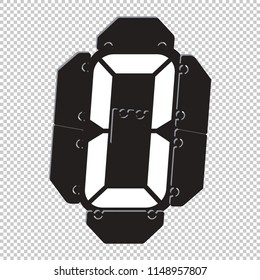 Mechanical display with digital numbers; White number on a black board, isolated, Mechanical numbers on a transparent background, zero
