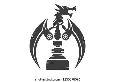   Mechanical dragon with gears and large wings.