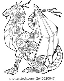 Mechanical Dragon Illustration whole body side adult coloring