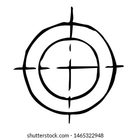 Mechanical drawing of 2 circles with center. Simple isolated geometrical object for technical documentation, schoolbooks and further design. Black outline on white background. Vector illustration