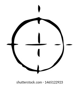 Mechanical drawing of circle with center. Simple isolated geometrical object for technical documentation, schoolbooks and further design. Black outline on white background. Vector illustration. EPS10