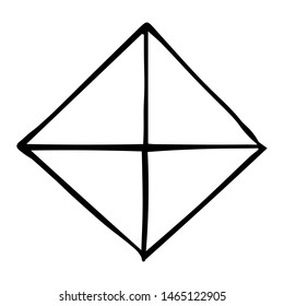 Mechanical drawing of square with center. Simple isolated geometrical object for technical documentation, schoolbooks and further design. Black outline on white background. Vector illustration. EPS10