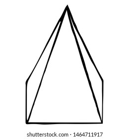 Mechanical drawing of square pyramid. Simple isolated geometrical object for technical documentation, schoolbooks and further design. Black outline on white background. Vector illustration. EPS10