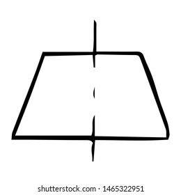 Mechanical drawing of trapezoid with center. Simple isolated geometrical object for technical documentation, schoolbooks and further design. Black outline on white background. Vector illustration